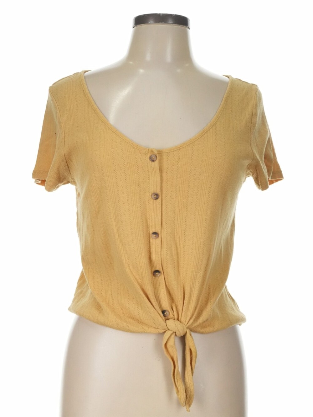 American Eagle Tie Up Knot Button Front Shirt Pointelle Scoop T-shirt Top